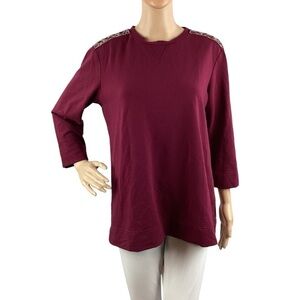 Susan Graver Weekend French Terry Embellished Sweatshirt Size S Burgundy
